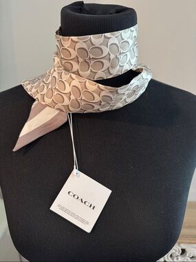 Coach Bone Signature Silk Skinny Scarf
